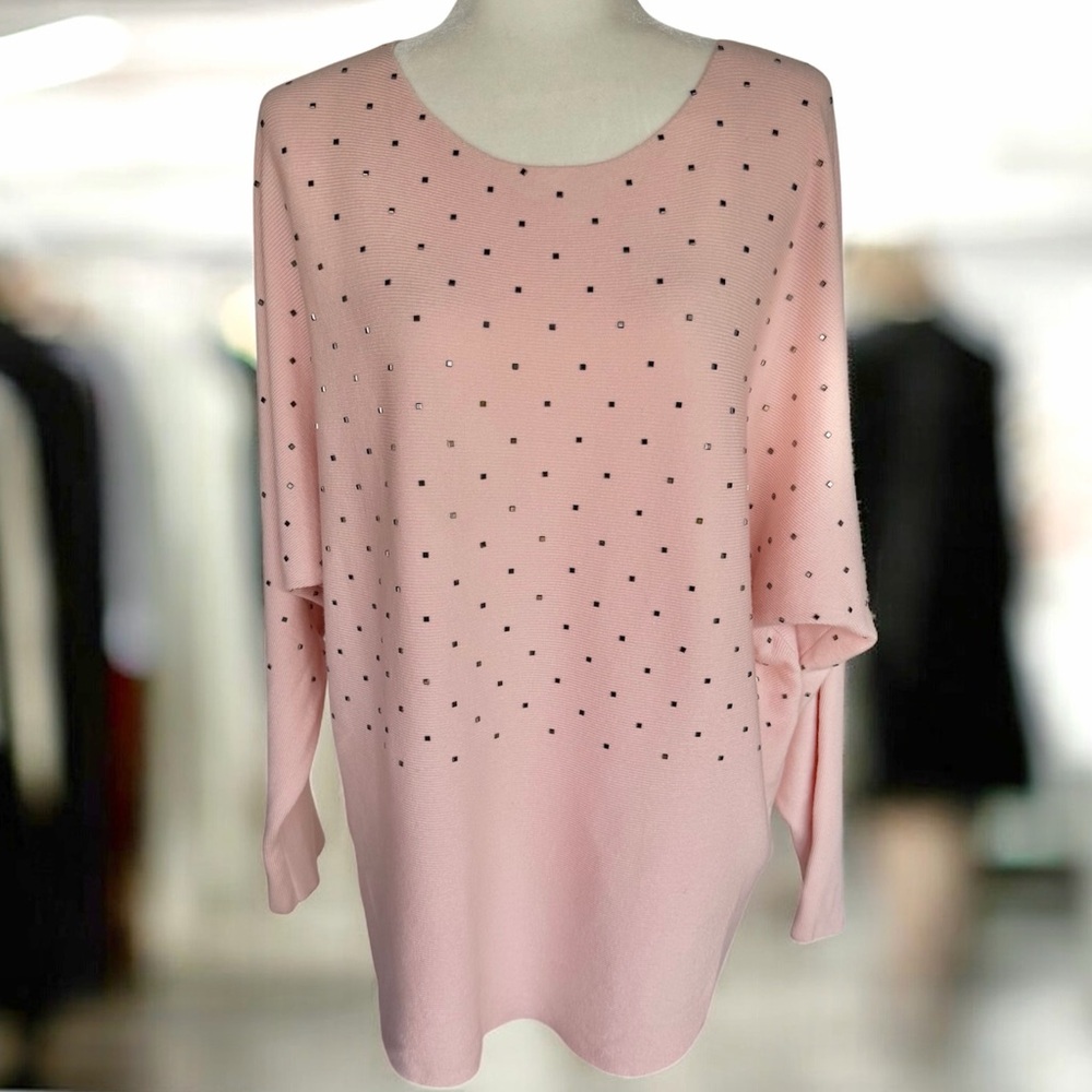 Vila Milano Wool Blend Light Pink Bling Embellished Batwing Knit Sweater ~ XL